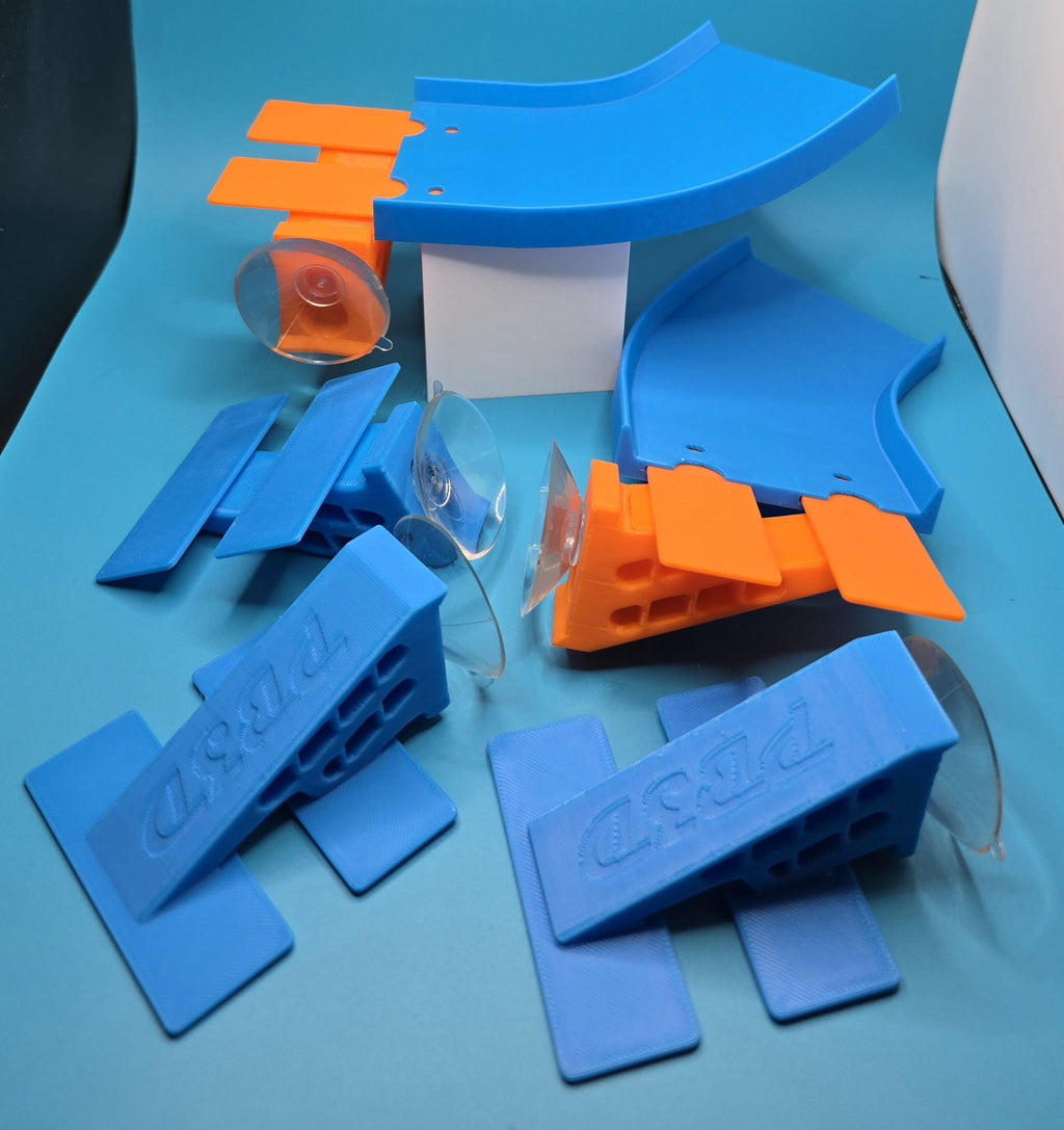 Suction Cup Track, Reconfigurable Monster Truck Ramp Kit | PLA Plastic And Silicone | 1:64 Scale