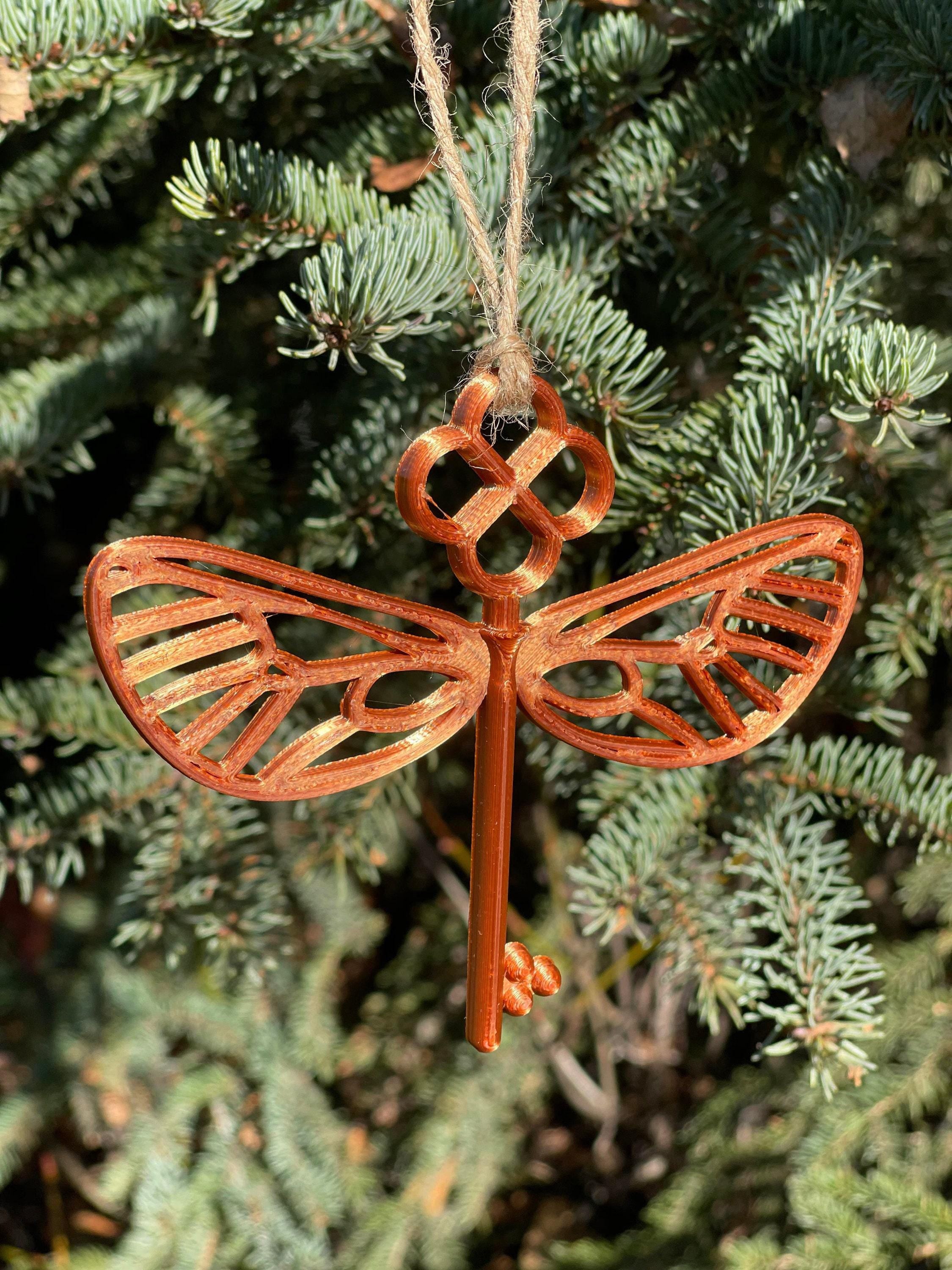 Flying Key Ornament, Whimsical Holiday Decor | 3D Printed Lightweight Plastic | 4in Long X 5in Wide
