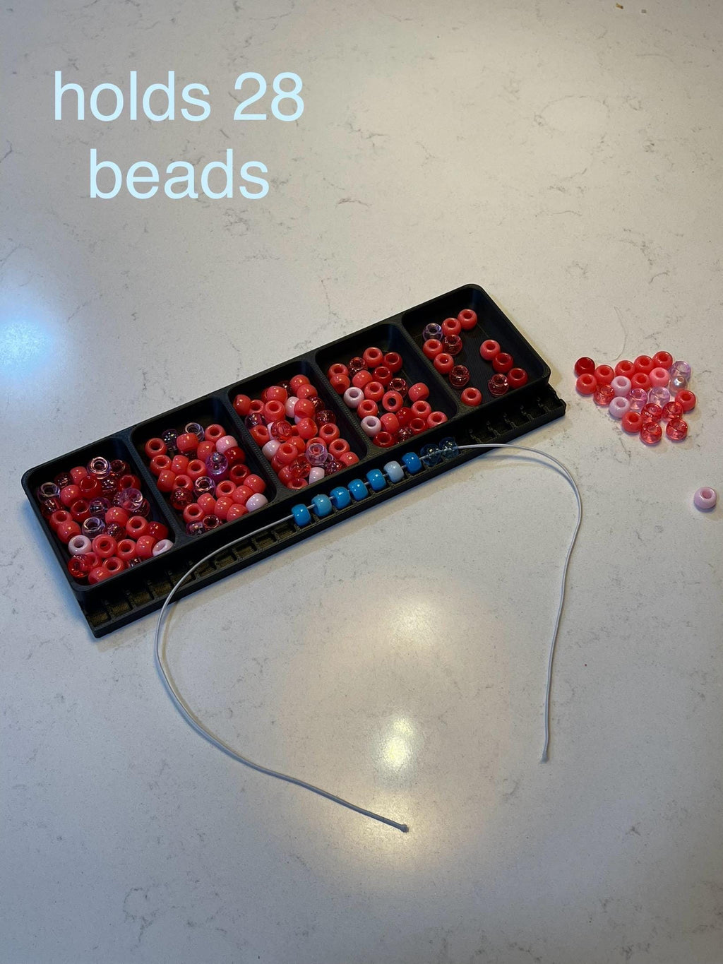 Pony Bead Bracelet Building Tool, Holds 28 Pieces - Five Extra Trays, Fits 6x9mm, Multiple Colors