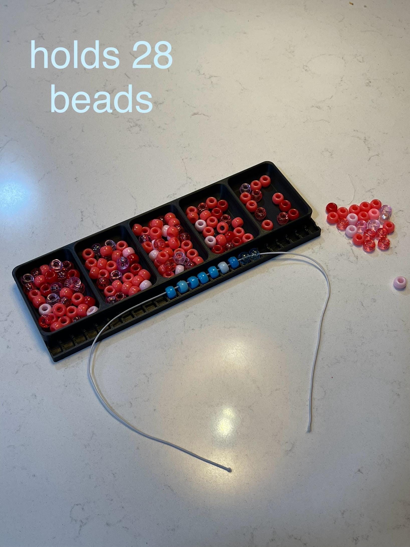 Pony Bead Bracelet Building Tool, Holds 28 Pieces - Five Extra Trays, Fits 6x9mm, Multiple Colors