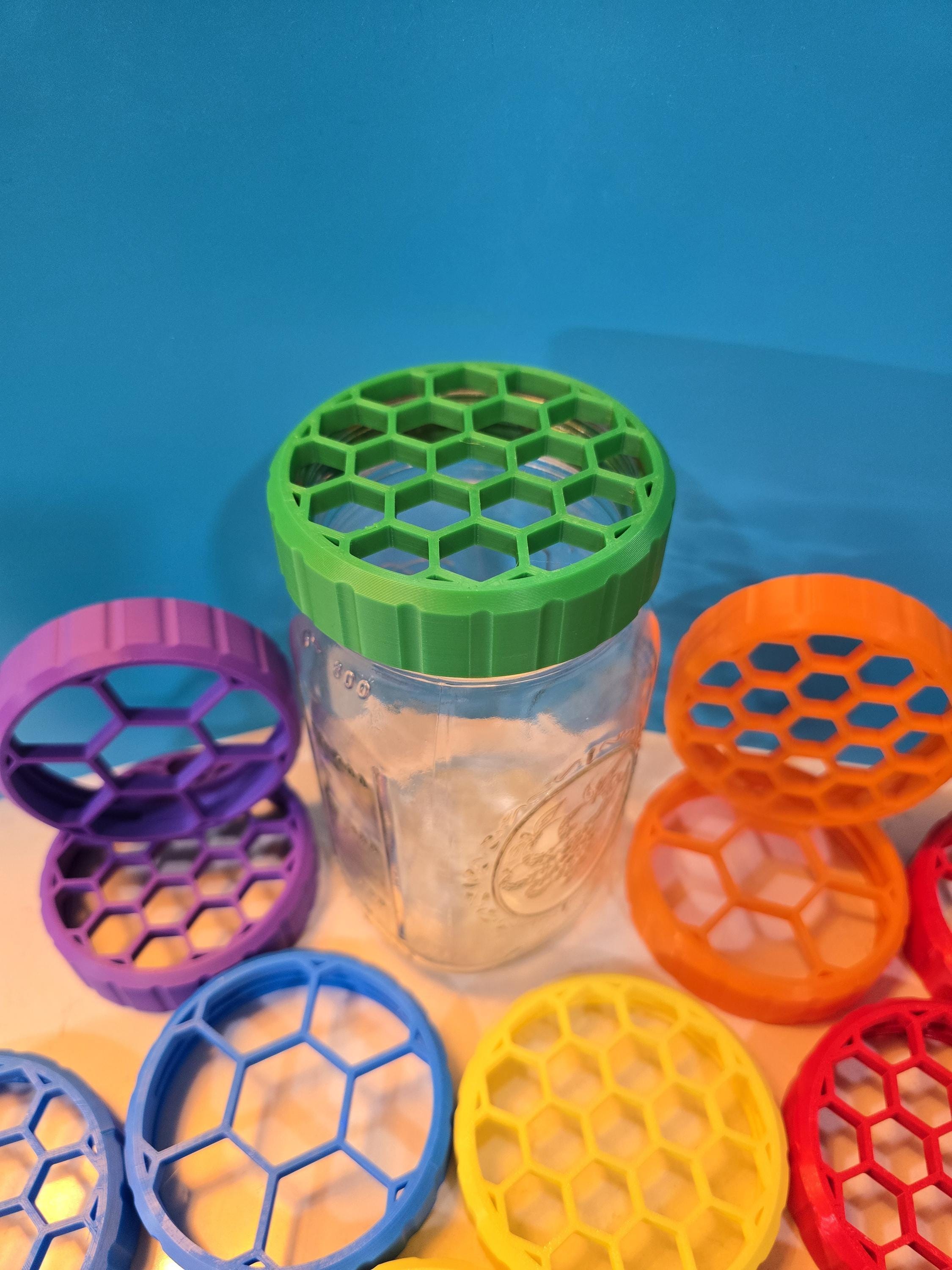 Propagation Jar Lid - Wide Mouth Mason Adapter - Hexagon Pattern, Comfort Grip, Large & Small Openings (1in, 1/2in)