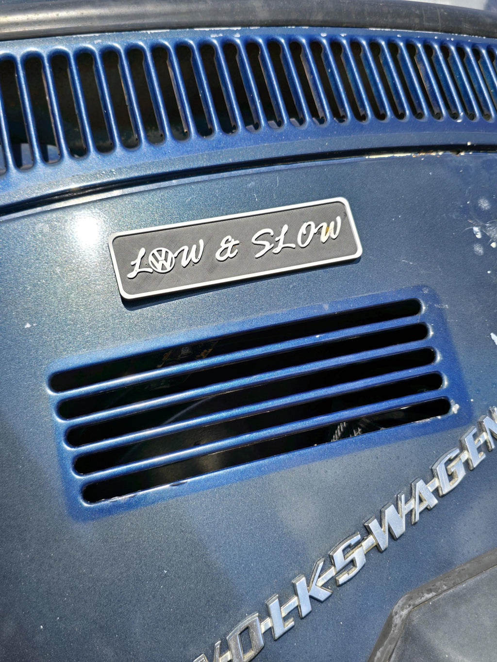 Low & Slow Magnetic, 3D Printed Decal | Black And White VW Beetle Bus Accessory, 6in×1.5in×0.18in