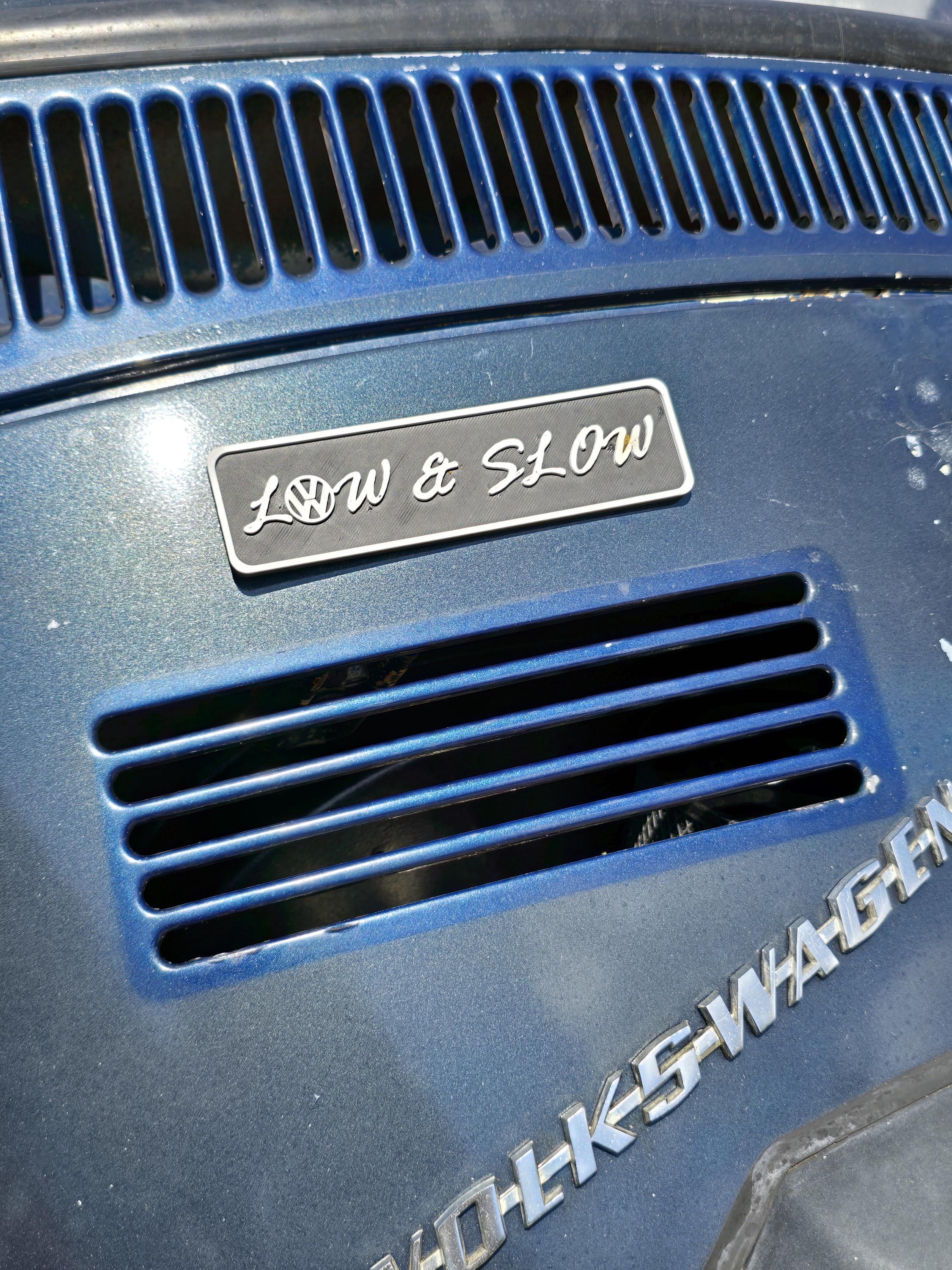 Low & Slow Magnetic, 3D Printed Decal | Black And White VW Beetle Bus Accessory, 6in×1.5in×0.18in