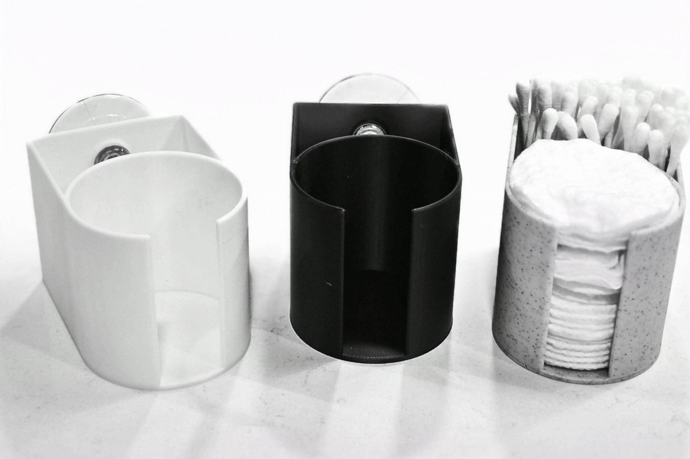Elegant 3D-Printed, Minimalist Cotton Pad & Q-Tip Caddy | PLA Organizer | Mirror Or Countertop Options