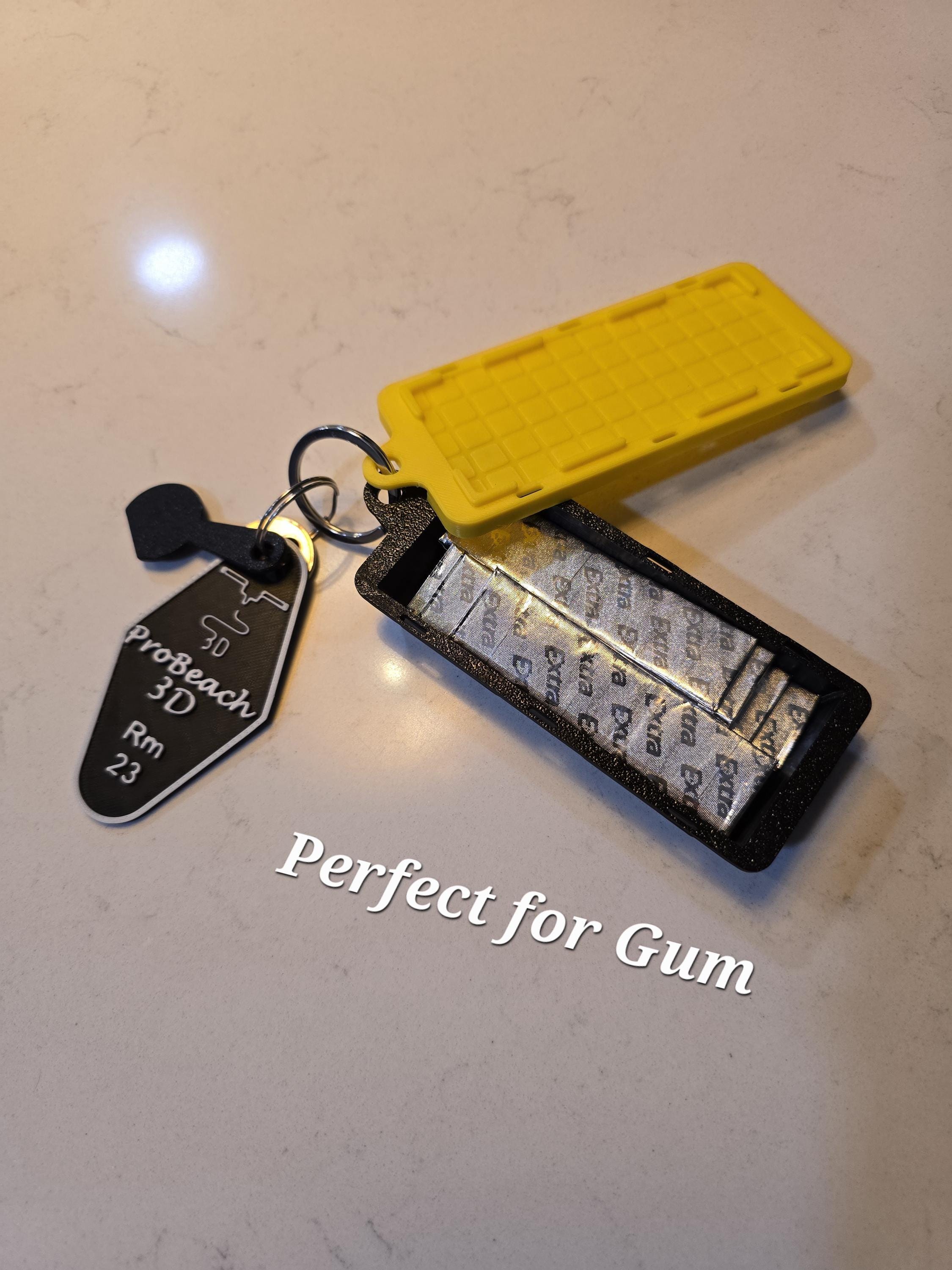Mini Stash Tote, Thin Compact Keychain Pouch | 3D Printed Plastic, Black Body Yellow Lid, Pocket-Friendly