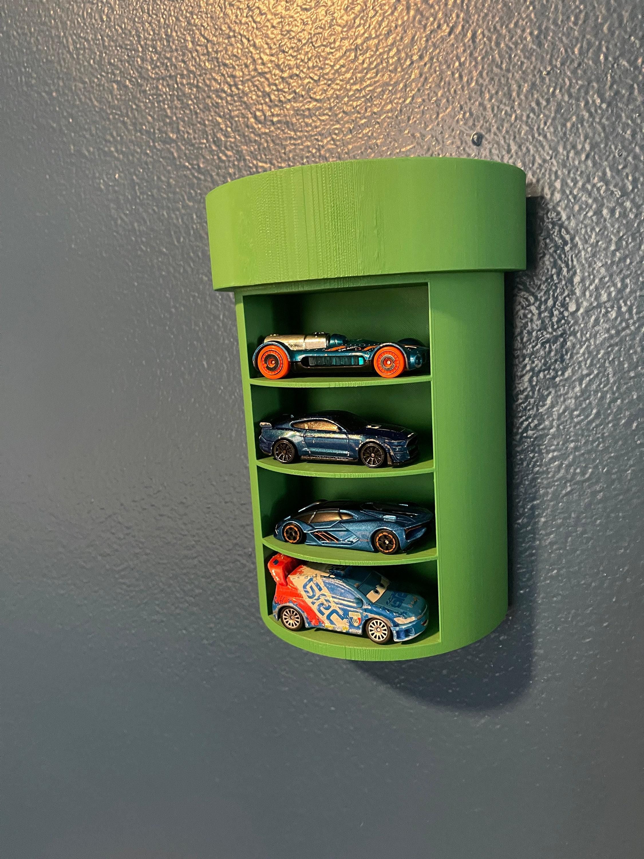 Warped Tube Car Holder, Wall-Mounted Display, Holds Four Vehicles - Gaming Themed Organizer, Compact
