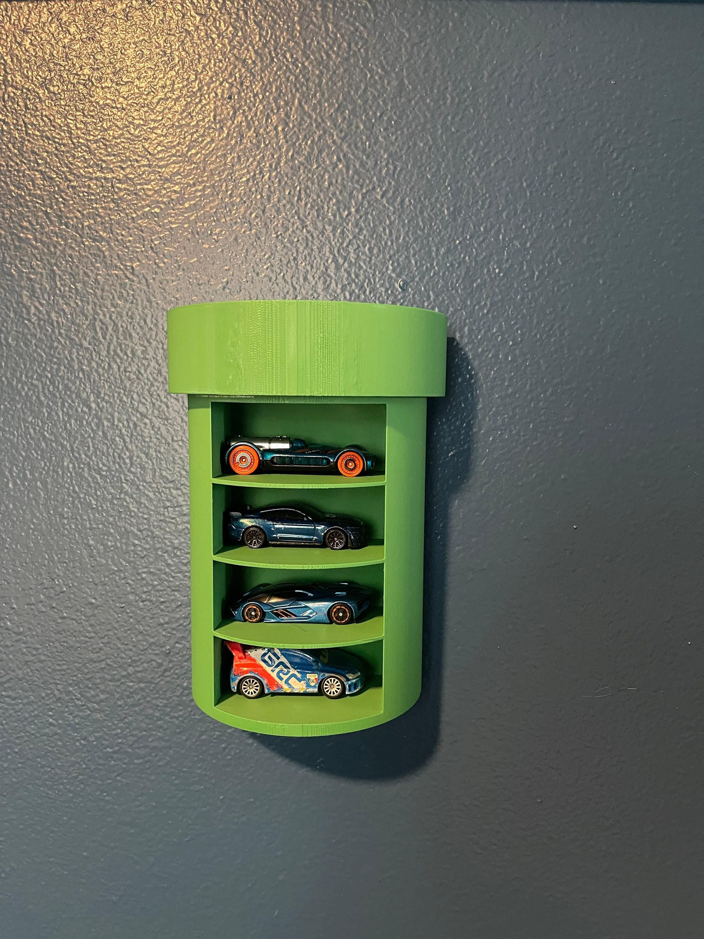 Warped Tube Car Holder, Wall-Mounted Display, Holds Four Vehicles - Gaming Themed Organizer, Compact