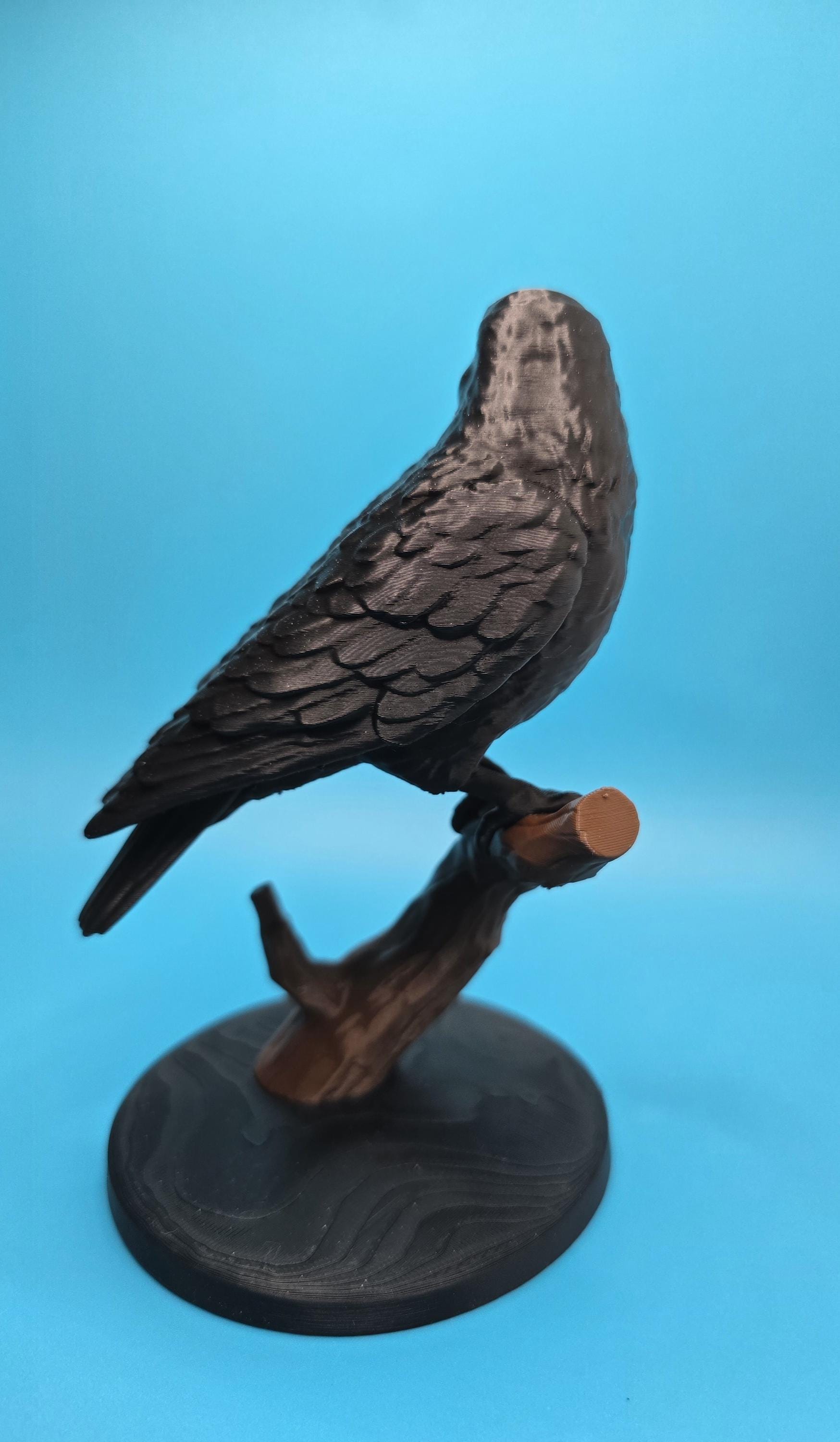 Mini Desk Crow, Perched Woodland Sculpture, 6 Inch Tall, Branch Display - Rustic Cottage Decor, Nature Gift