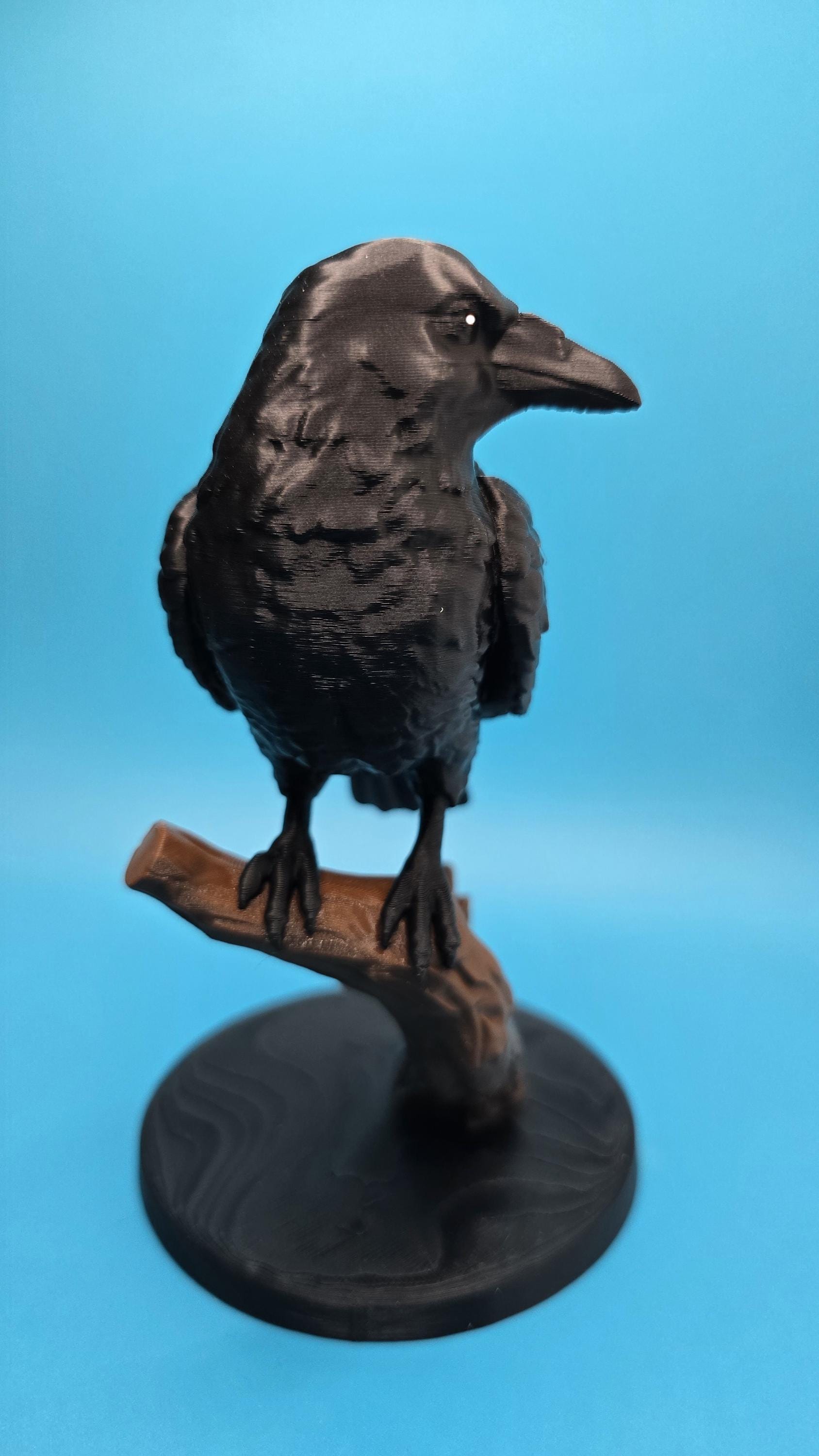 Mini Desk Crow, Perched Woodland Sculpture, 6 Inch Tall, Branch Display - Rustic Cottage Decor, Nature Gift