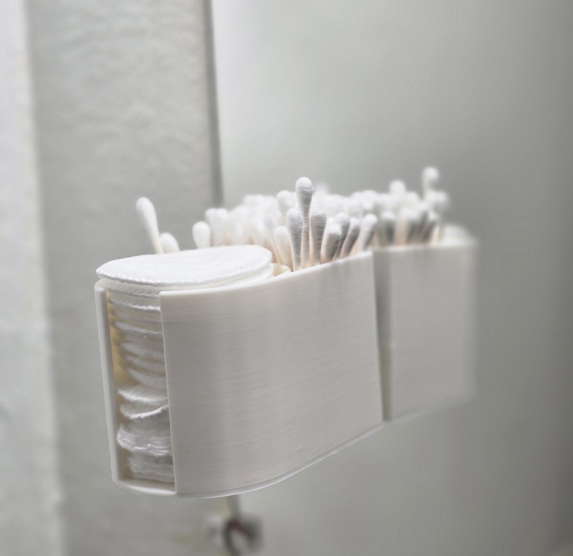 Elegant 3D-Printed, Minimalist Cotton Pad & Q-Tip Caddy | PLA Organizer | Mirror Or Countertop Options