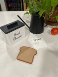 Cute Coaster Set, Sliced Bread Design - Loaf Storage Box, Customizable Tie, Container 5.5x5.5x3, Pieces 4x4.5