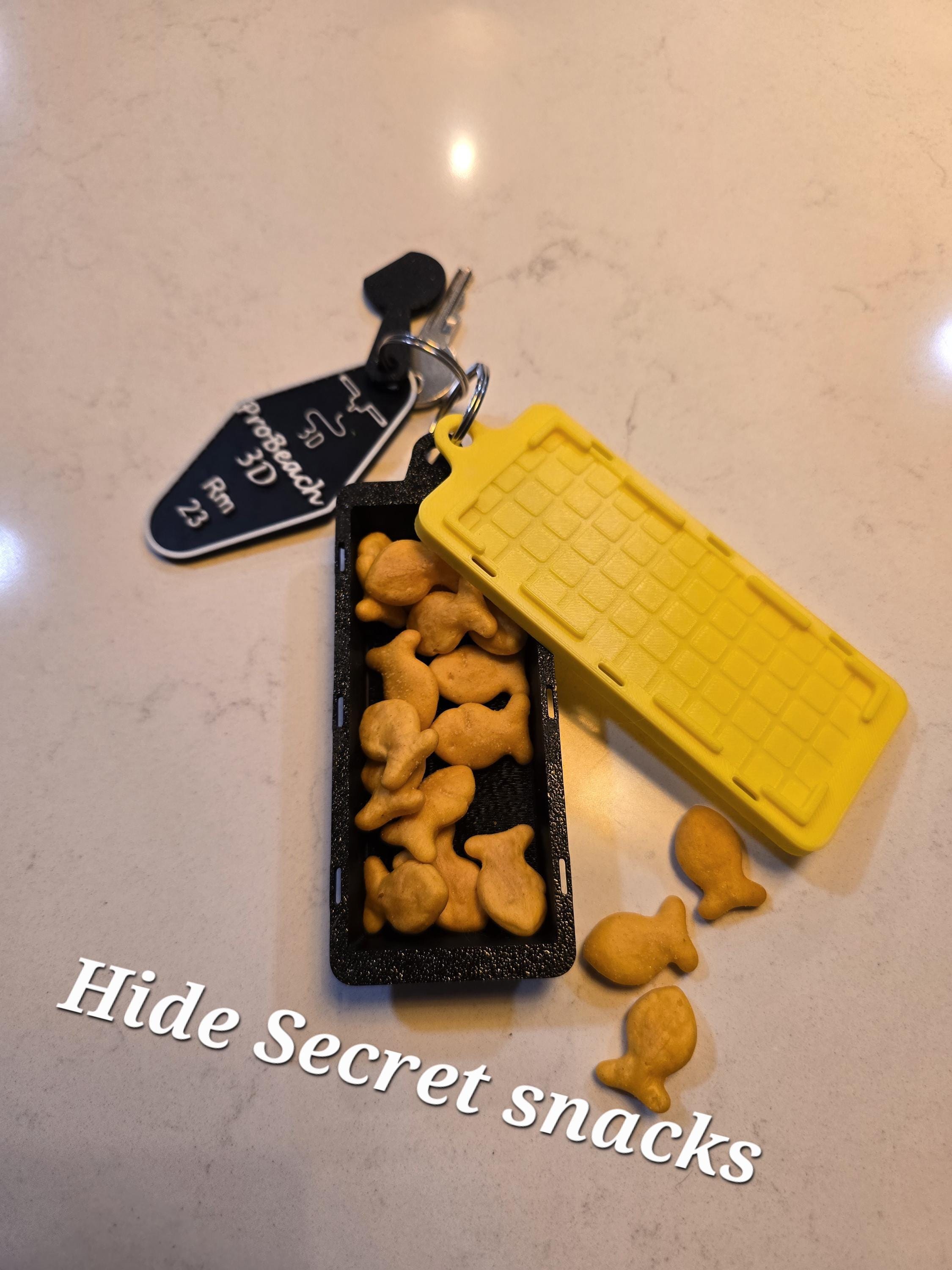Mini Stash Tote, Thin Compact Keychain Pouch | 3D Printed Plastic, Black Body Yellow Lid, Pocket-Friendly