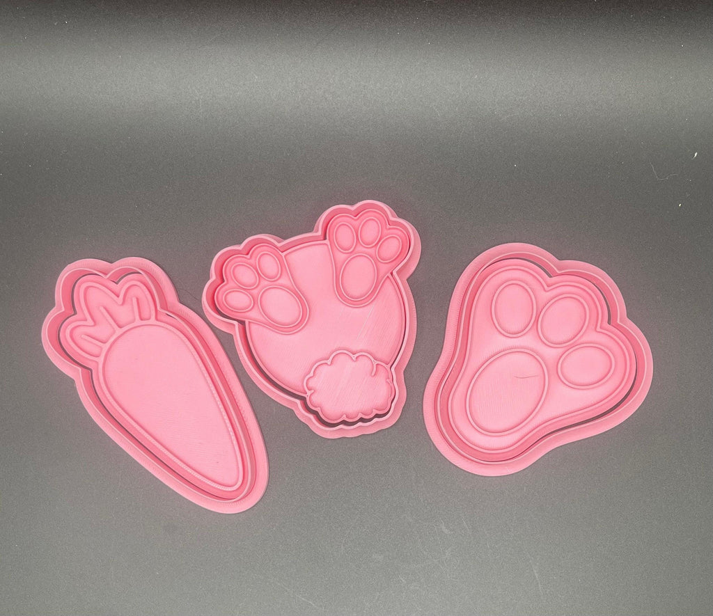 Bunny Cookie Cutter, Two-Piece Imprint Set | Food Safe PLA | Approx 3.5in Square, Butt/Foot/Carrot