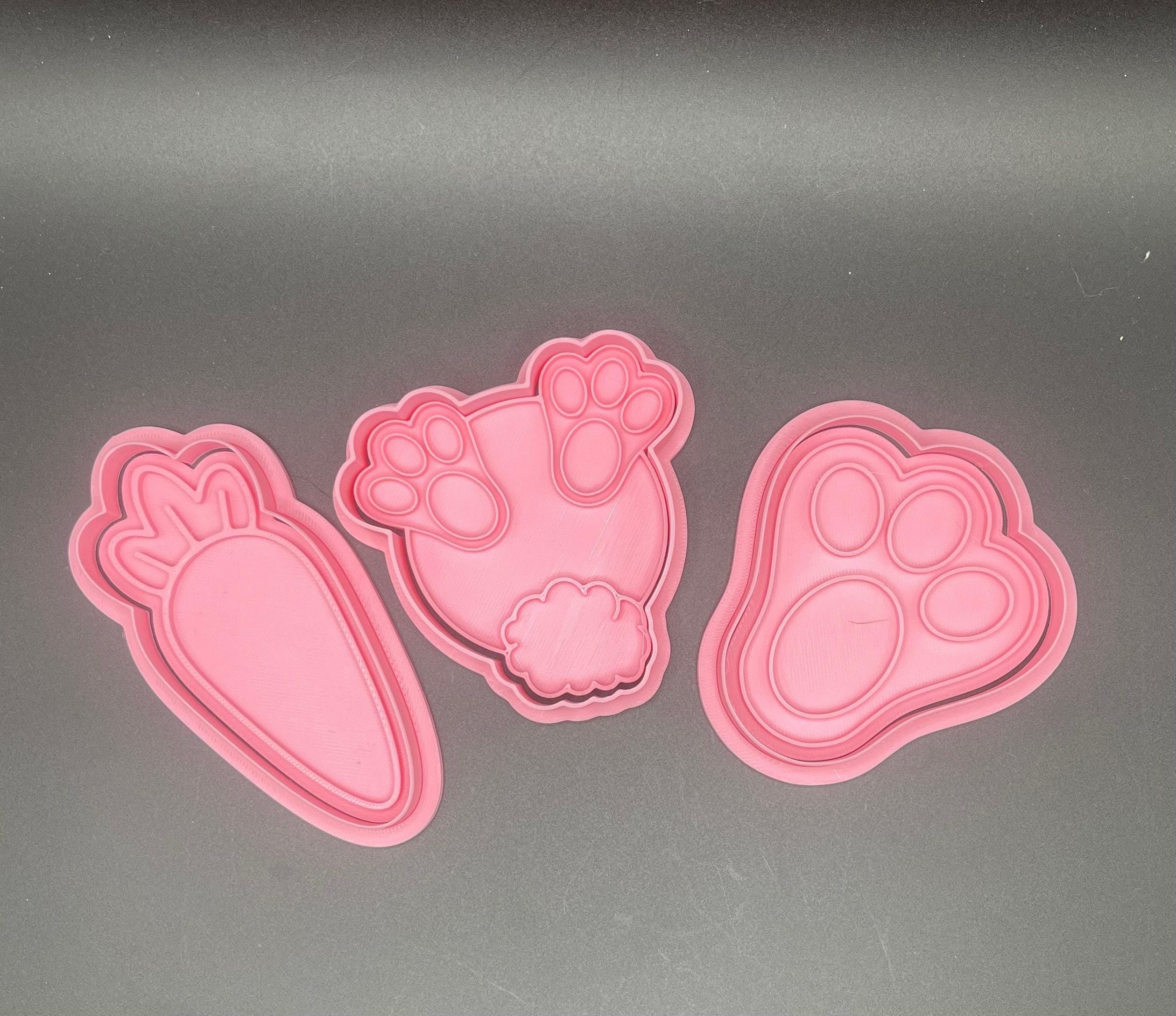 Bunny Cookie Cutter, Two-Piece Imprint Set | Food Safe PLA | Approx 3.5in Square, Butt/Foot/Carrot