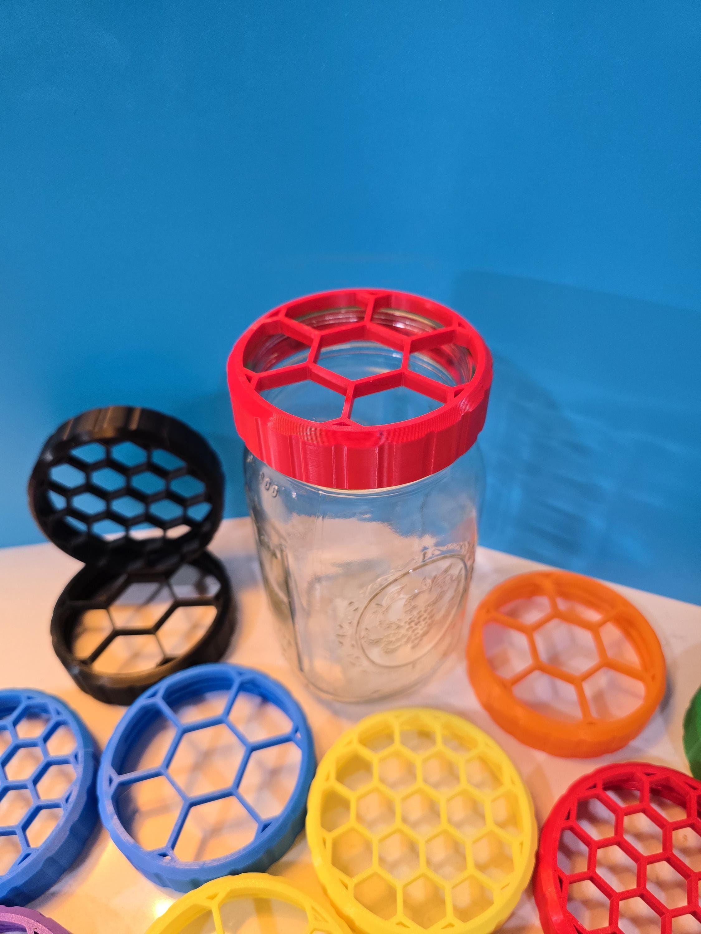 Propagation Jar Lid - Wide Mouth Mason Adapter - Hexagon Pattern, Comfort Grip, Large & Small Openings (1in, 1/2in)