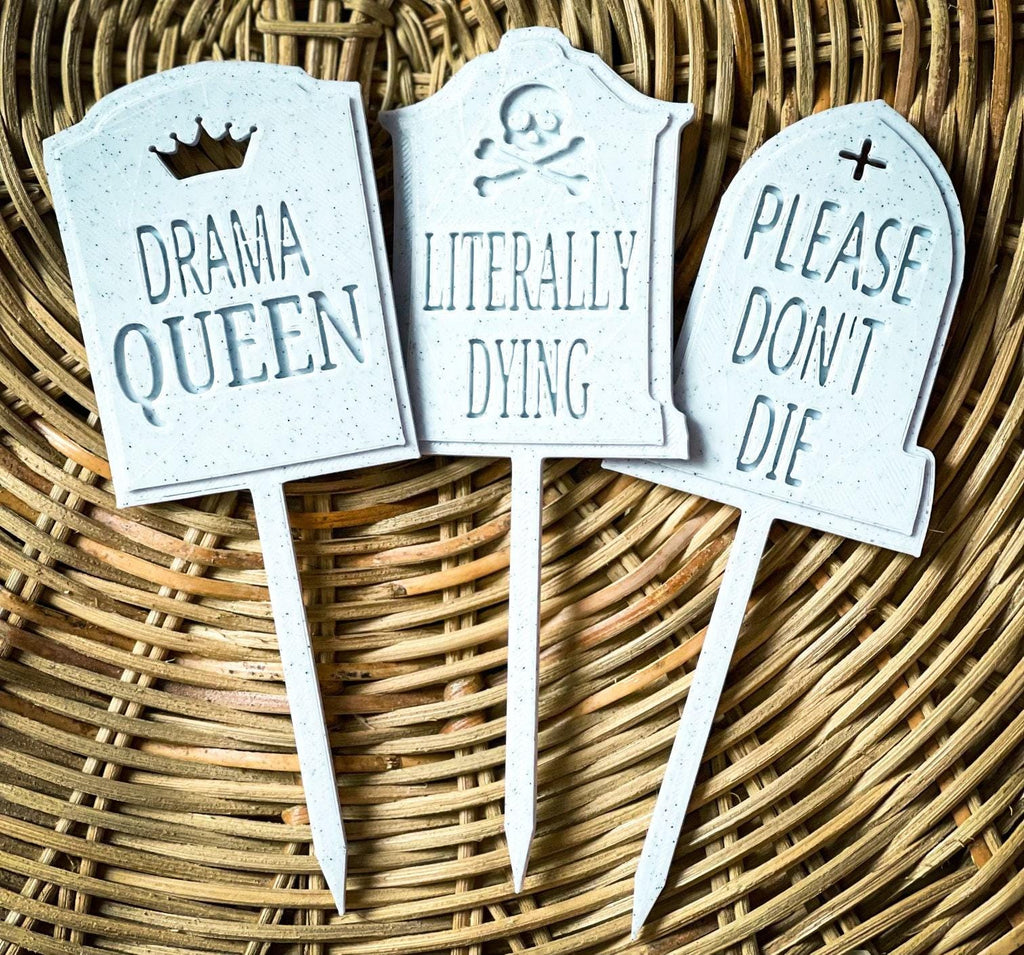 Funny Plant Stake, Set Of 3, Garden Pun Signs - 2X6In, Indoor Planter Markers, Memorial Tombstone Style