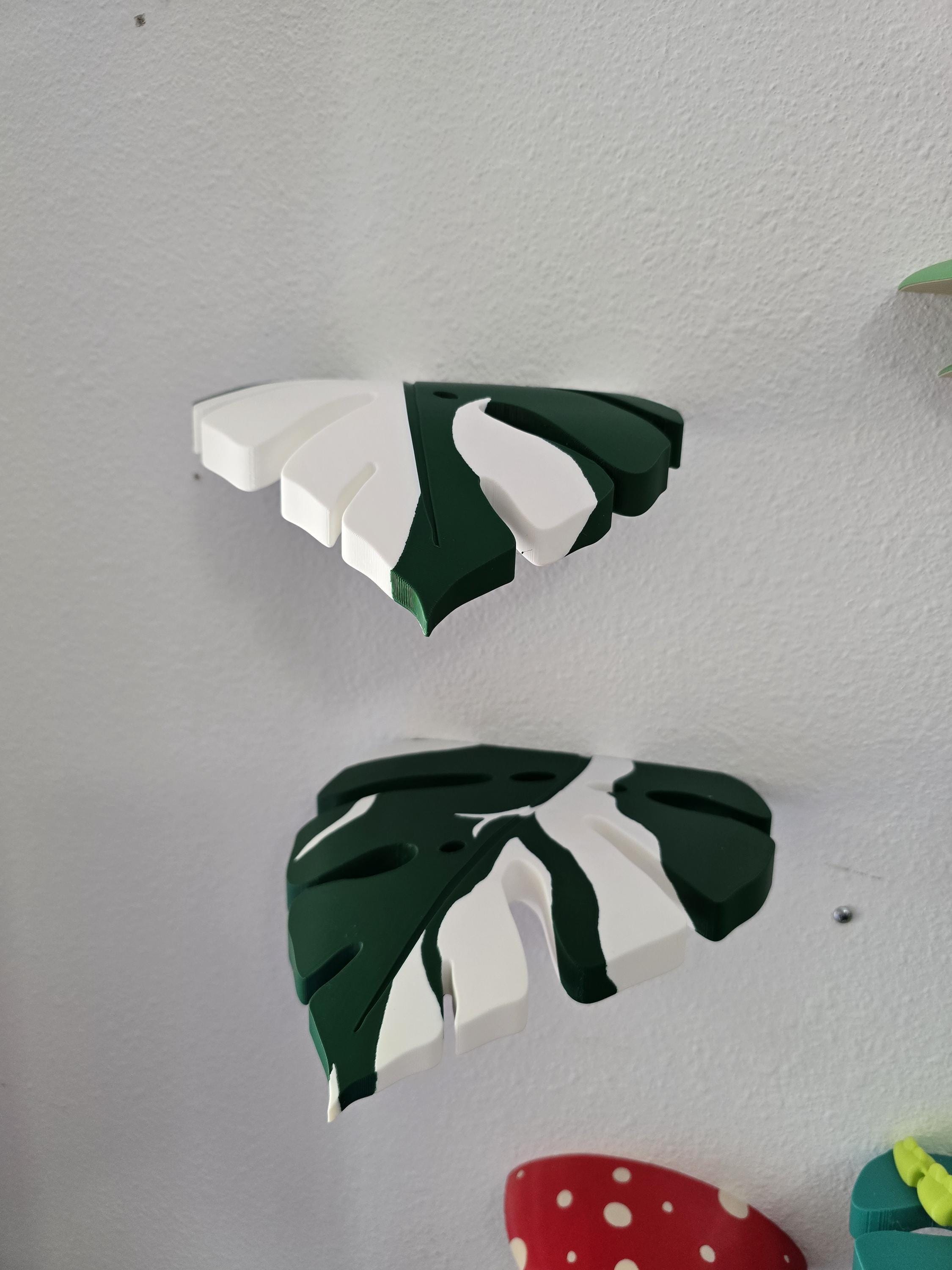 Monstera Leaf Wall, Handcrafted Shelves | Cleat Mount | Set Of 3, 8x7x1In, Holds 5Lb, Plant Display, Home Decor