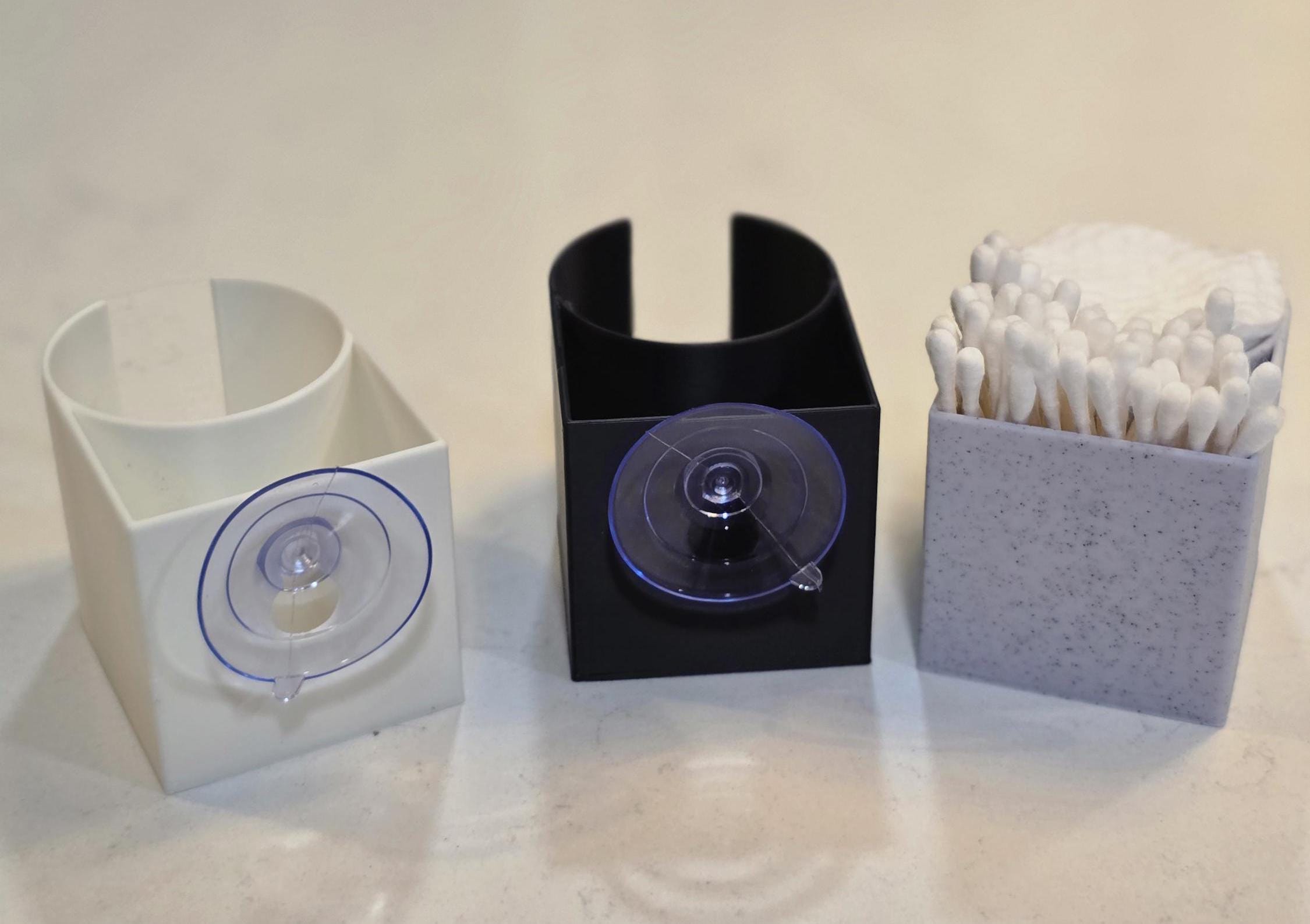 Elegant 3D-Printed, Minimalist Cotton Pad & Q-Tip Caddy | PLA Organizer | Mirror Or Countertop Options
