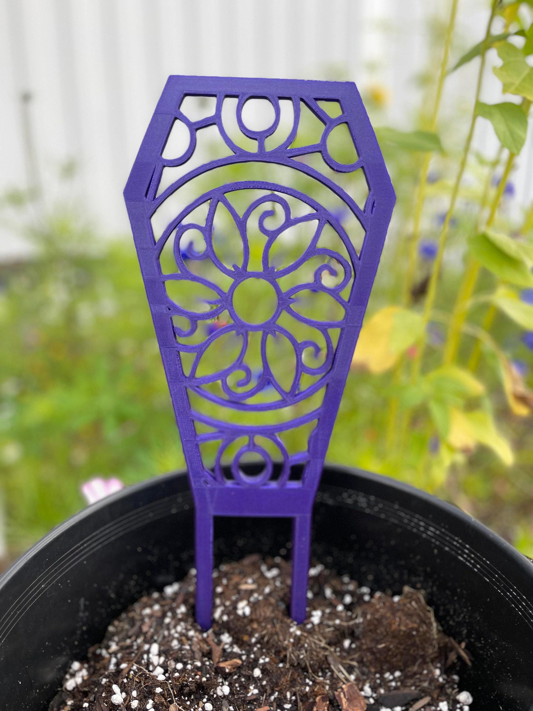 Coffin Plant Trellis, Flower Pattern Support - Indoor Vine Trainer, Rounded Stakes, Scaled Options, 16 x 6 1/2In