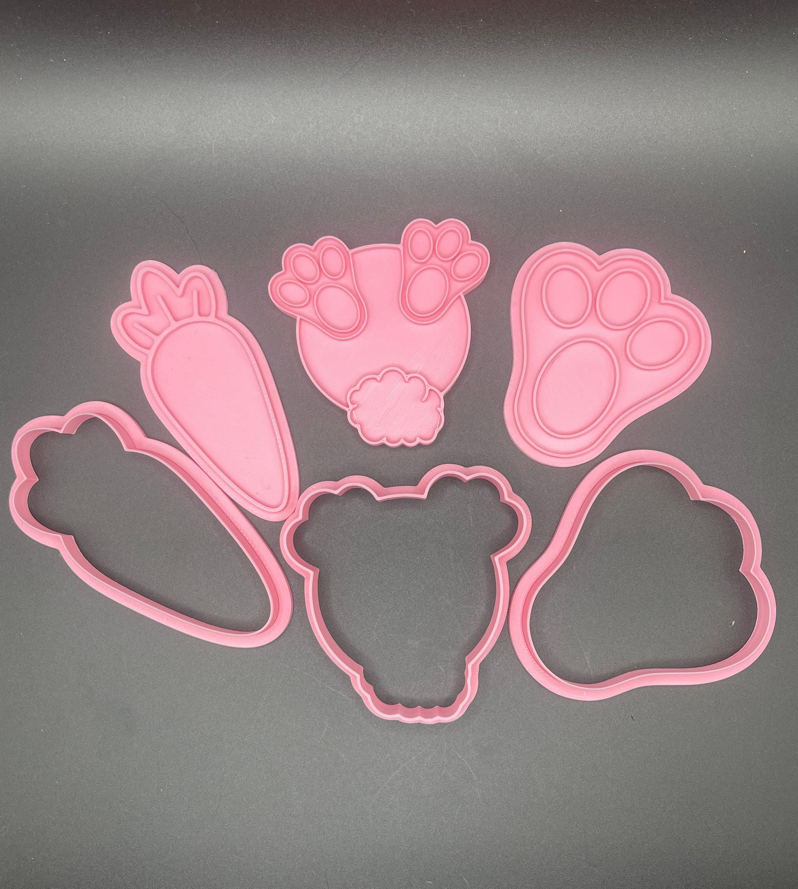 Bunny Cookie Cutter, Two-Piece Imprint Set | Food Safe PLA | Approx 3.5in Square, Butt/Foot/Carrot
