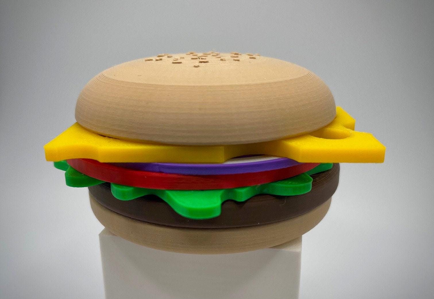 Cheeseburger Coaster Set, Layered Burger, 4In Diameter - Patty, Lettuce, Tomato, Onion, Cheese, Buns