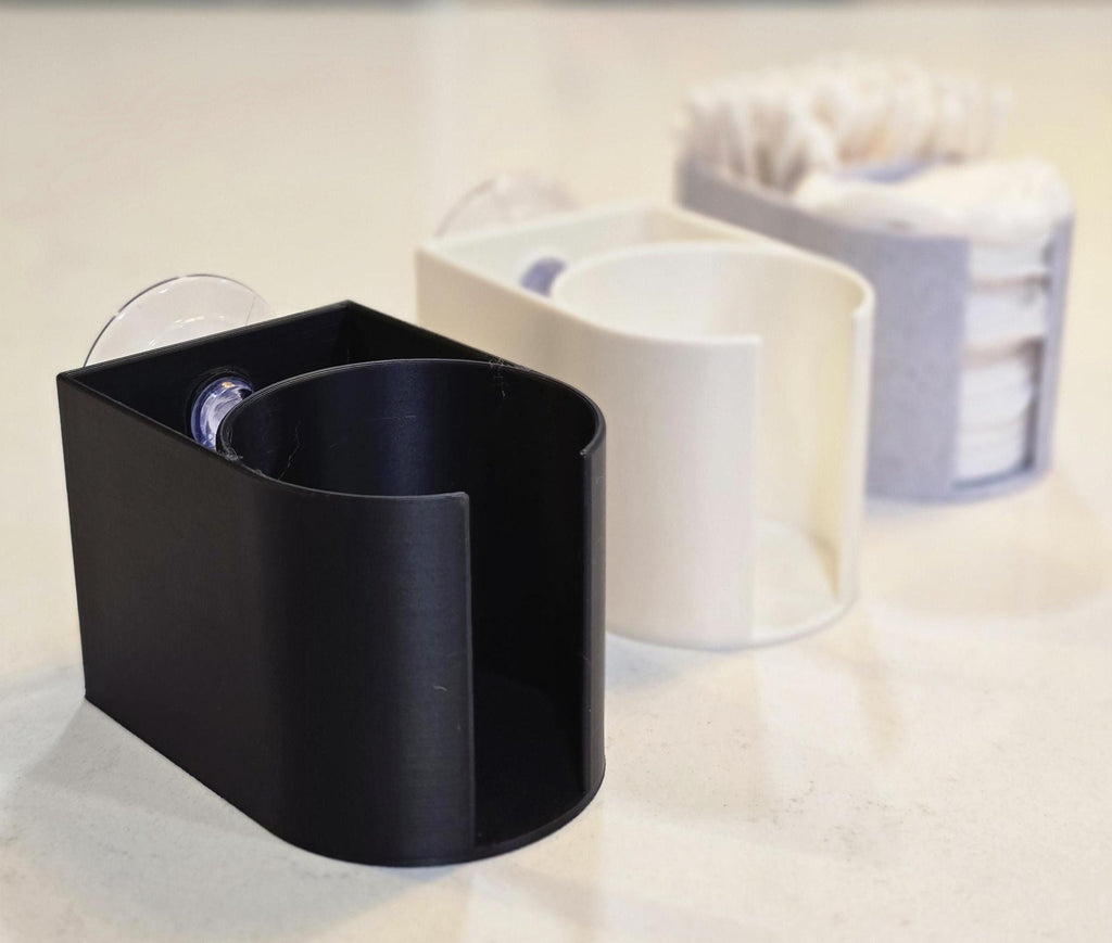 Elegant 3D-Printed, Minimalist Cotton Pad & Q-Tip Caddy | PLA Organizer | Mirror Or Countertop Options