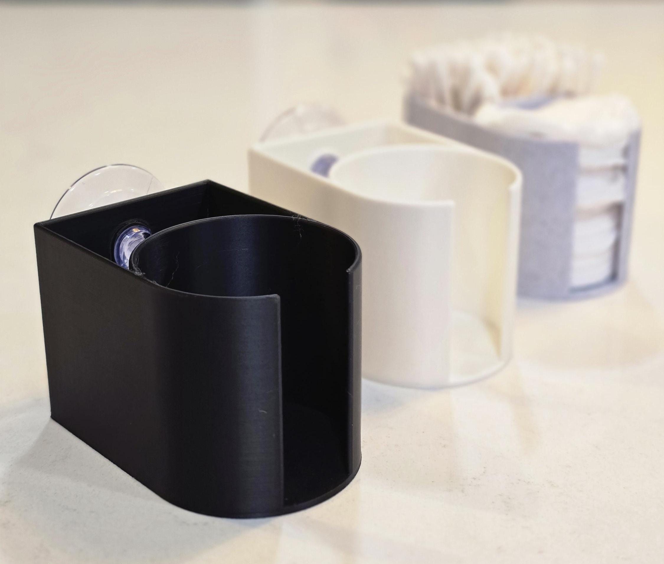 Elegant 3D-Printed, Minimalist Cotton Pad & Q-Tip Caddy | PLA Organizer | Mirror Or Countertop Options