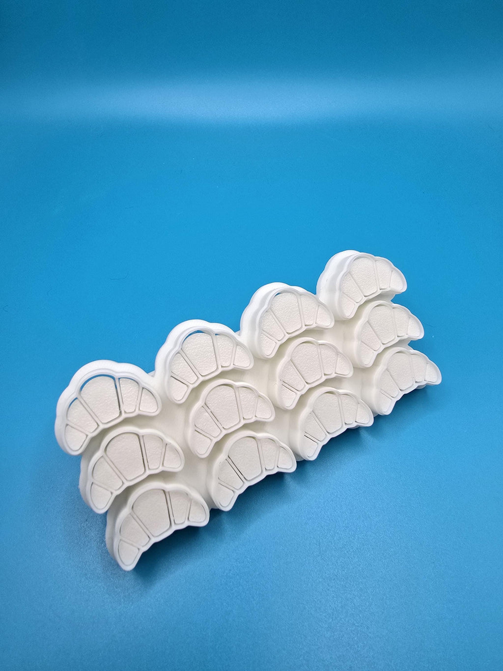 3D Printed Croissant, Flaky Layer Cookie Cutter | Food-Safe PLA | 4x2, 1 Inch Cookies, Push Release Tool