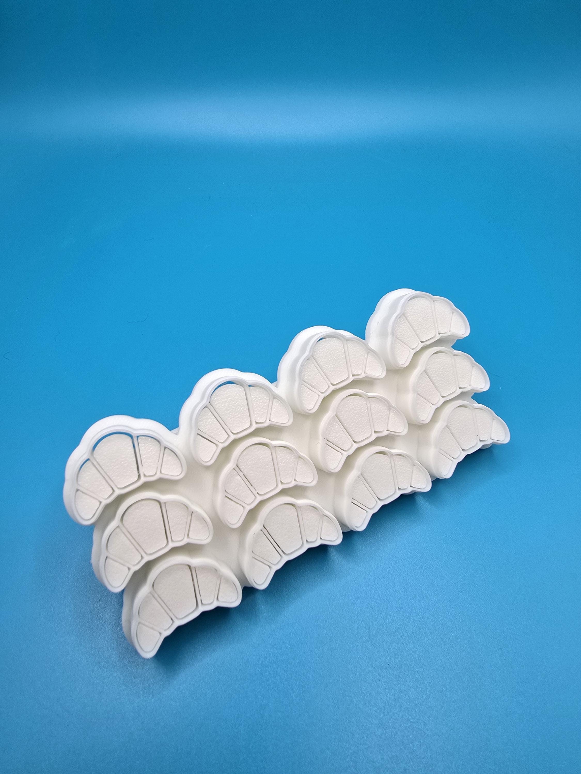 3D Printed Croissant, Flaky Layer Cookie Cutter | Food-Safe PLA | 4x2, 1 Inch Cookies, Push Release Tool