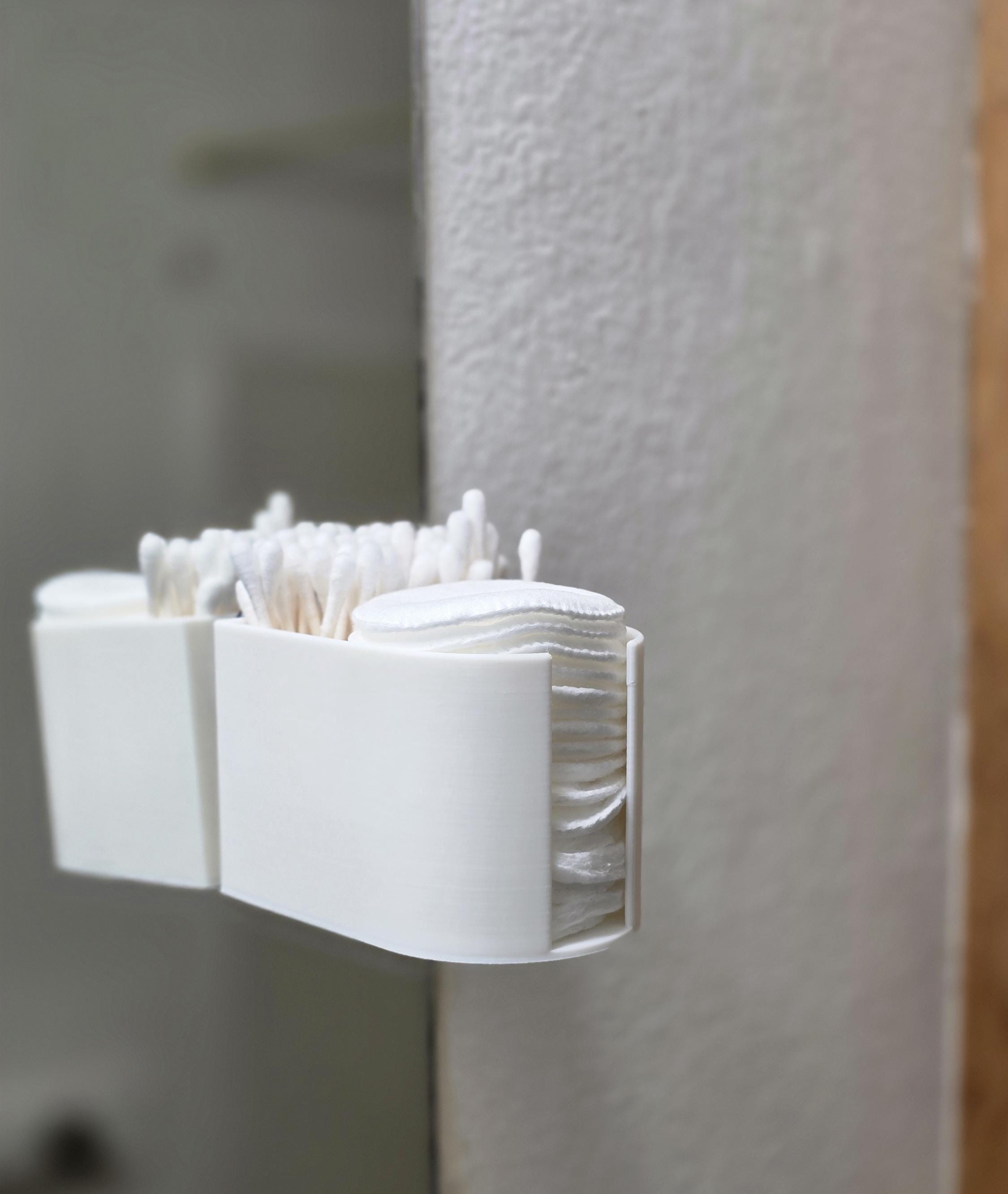 Elegant 3D-Printed, Minimalist Cotton Pad & Q-Tip Caddy | PLA Organizer | Mirror Or Countertop Options