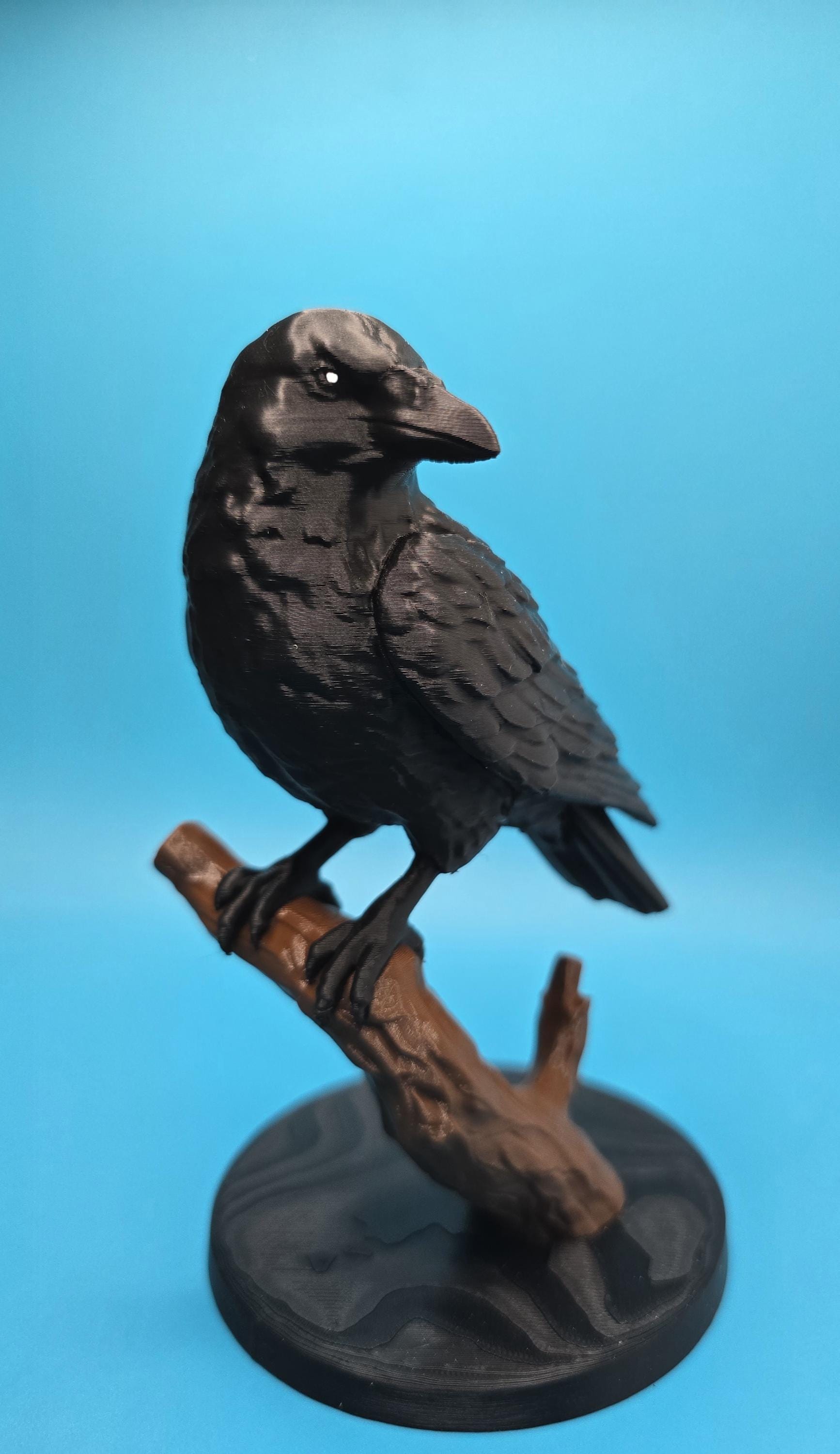 Mini Desk Crow, Perched Woodland Sculpture, 6 Inch Tall, Branch Display - Rustic Cottage Decor, Nature Gift