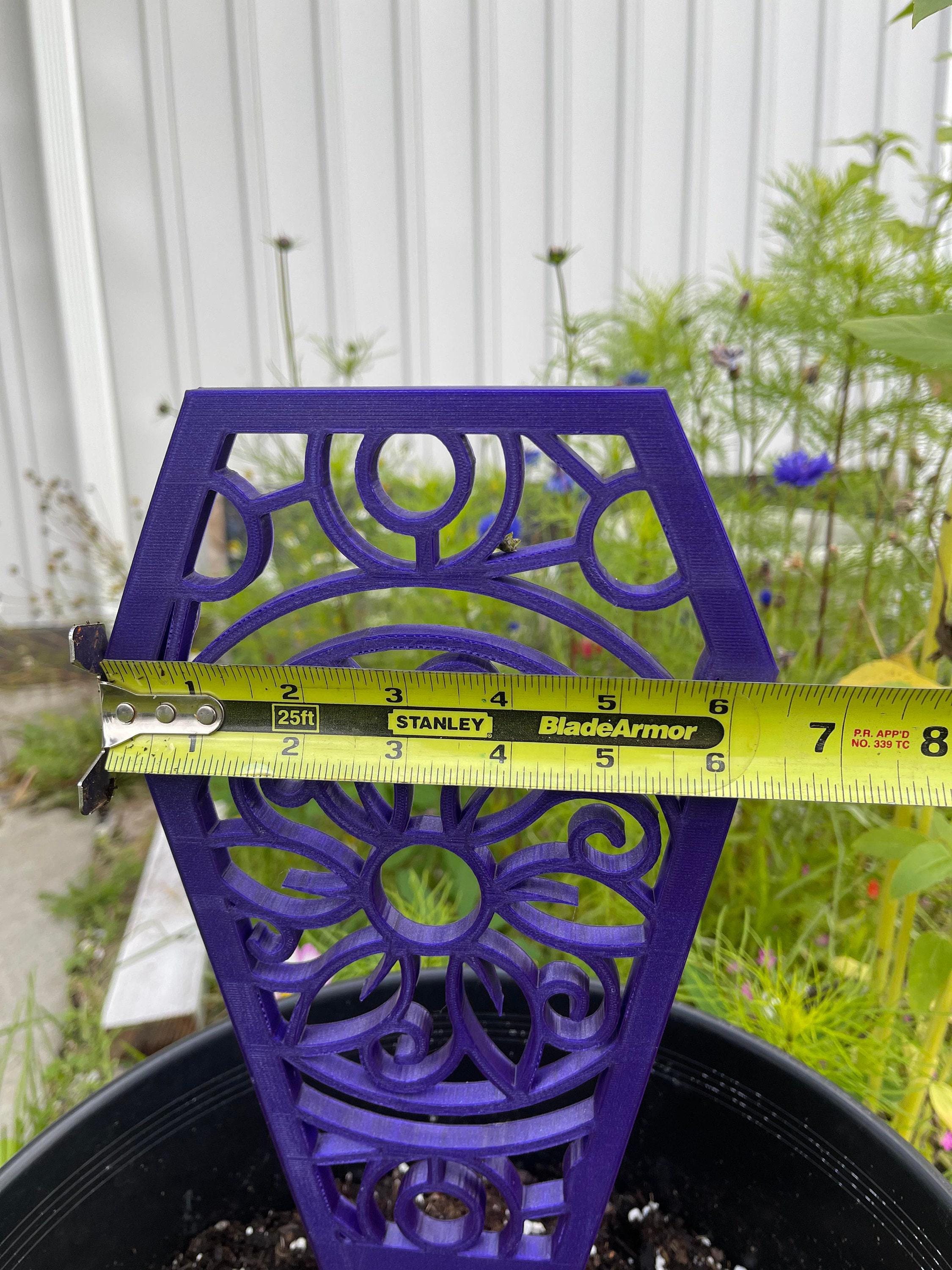 Coffin Plant Trellis, Flower Pattern Support - Indoor Vine Trainer, Rounded Stakes, Scaled Options, 16 x 6 1/2In
