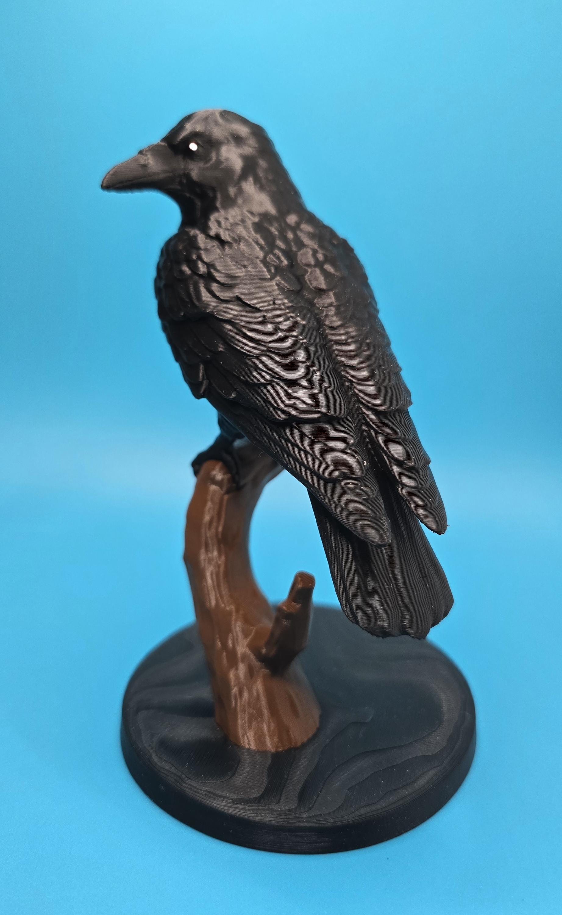 Mini Desk Crow, Perched Woodland Sculpture, 6 Inch Tall, Branch Display - Rustic Cottage Decor, Nature Gift