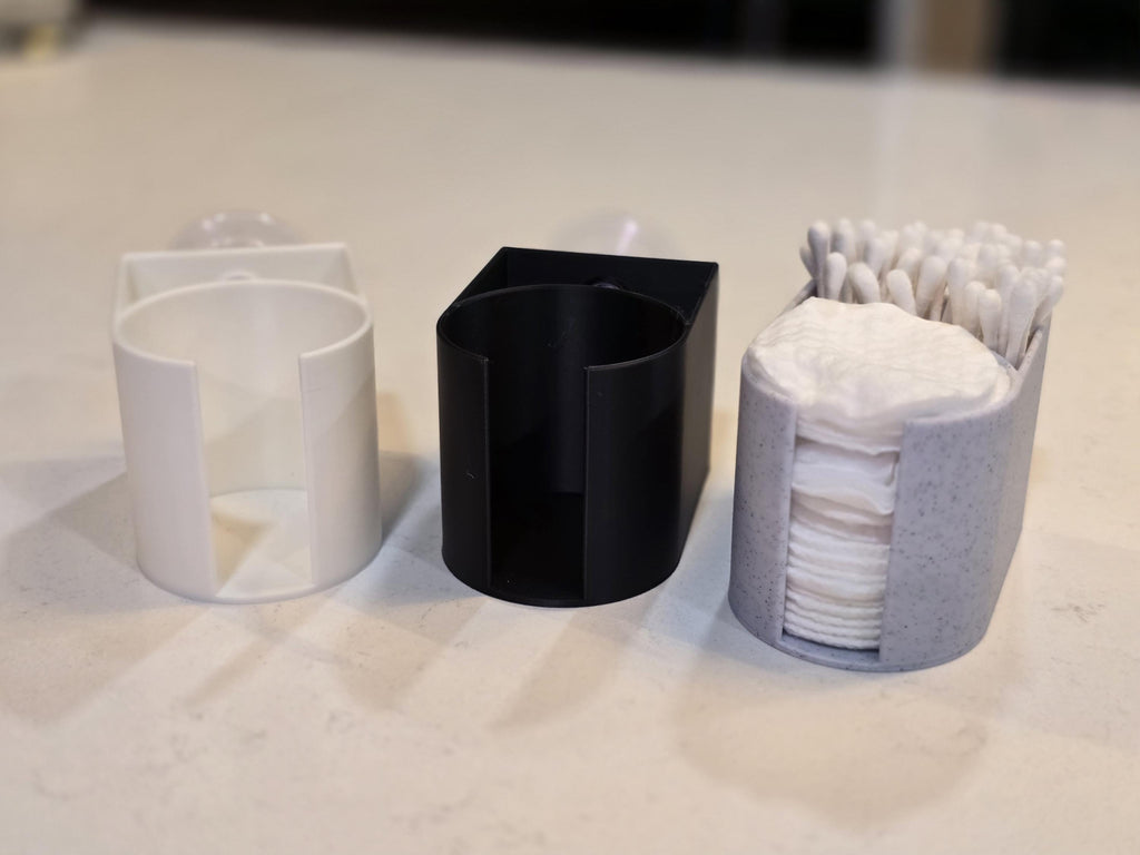 Elegant 3D-Printed, Minimalist Cotton Pad & Q-Tip Caddy | PLA Organizer | Mirror Or Countertop Options