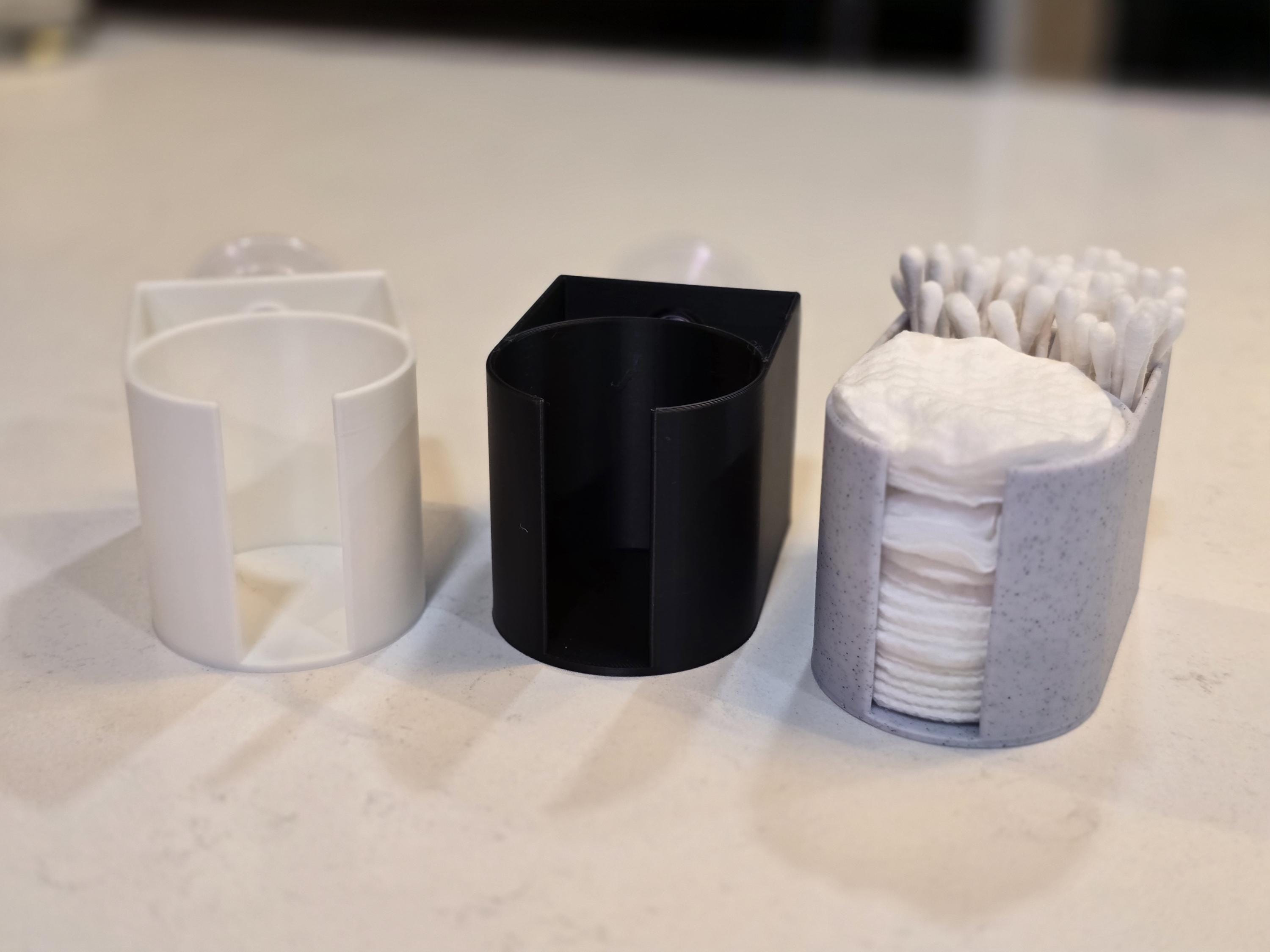Elegant 3D-Printed, Minimalist Cotton Pad & Q-Tip Caddy | PLA Organizer | Mirror Or Countertop Options