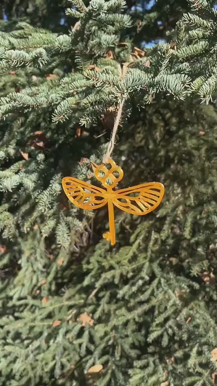 Flying Key Ornament, Whimsical Holiday Decor | 3D Printed Lightweight Plastic | 4in Long X 5in Wide