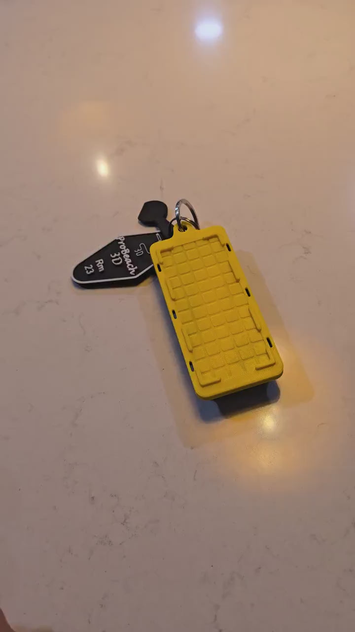 Mini Stash Tote, Thin Compact Keychain Pouch | 3D Printed Plastic, Black Body Yellow Lid, Pocket-Friendly