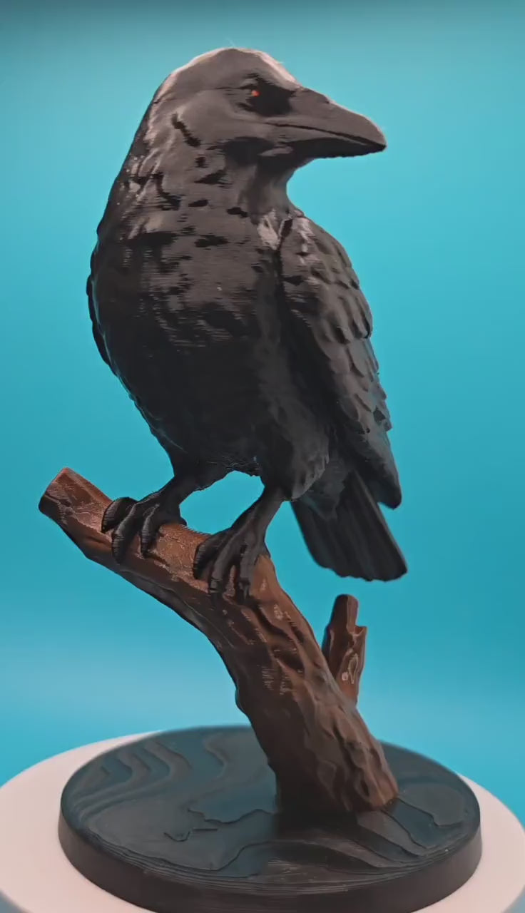 Mini Desk Crow, Perched Woodland Sculpture, 6 Inch Tall, Branch Display - Rustic Cottage Decor, Nature Gift